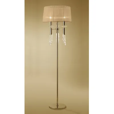 Tiffany Floor Lamp 3+3 Light E27+G9, French Gold With Soft Bronze Shade & Clear Crystal