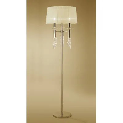 Tiffany Floor Lamp 3+3 Light E27+G9, French Gold With Cream Shade & Clear Crystal