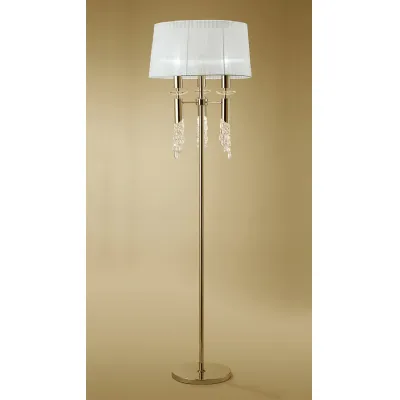 Tiffany Floor Lamp 3+3 Light E27+G9, French Gold With White Shade & Clear Crystal