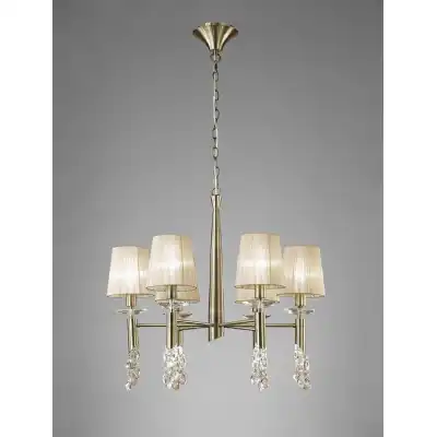 Tiffany Pendant 6+6 Light E14+G9, Antique Brass With Soft Bronze Shades And Clear Crystal