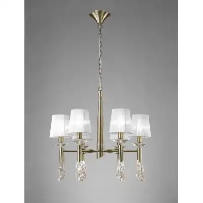 Tiffany Pendant 6+6 Light E14+G9, Antique Brass With White Shades And Clear Crystal