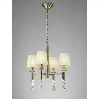 Tiffany Pendant 4+4 Light E14+G9, Antique Brass With Cream Shades And Clear Crystal