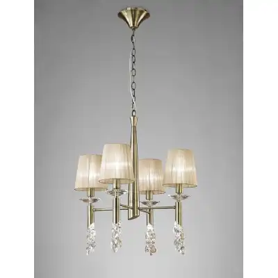 Tiffany Pendant 4+4 Light E14+G9, Antique Brass With Soft Bronze Shades And Clear Crystal
