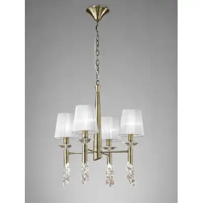 Tiffany Pendant 4+4 Light E14+G9, Antique Brass With White Shades And Clear Crystal