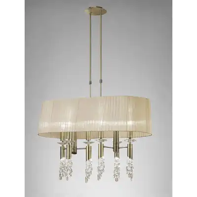 Tiffany Pendant 6+6 Light E27+G9 Oval, Antique Brass With Soft Bronze Shade And Clear Crystal