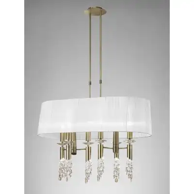 Tiffany Pendant 6+6 Light E27+G9 Oval, Antique Brass With White Shade And Clear Crystal
