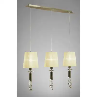 Tiffany Linear Pendant 3+3 Light E27+G9 Line, Antique Brass With Cream Shades And Clear Crystal