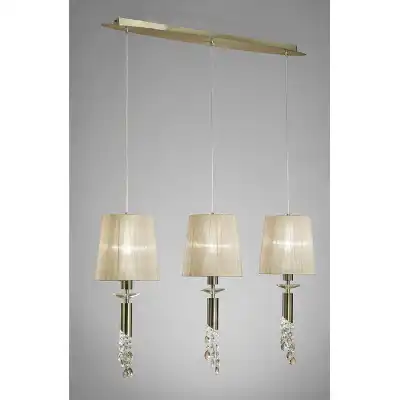Tiffany Linear Pendant 3+3 Light E27+G9 Line, Antique Brass With Soft Bronze Shades And Clear Crystal