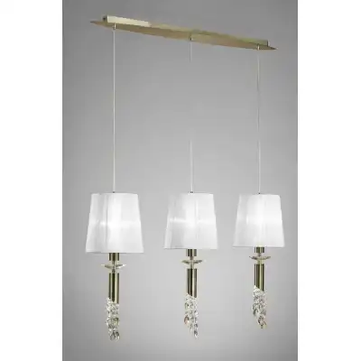 Tiffany Linear Pendant 3+3 Light E27+G9 Line, Antique Brass With White Shades And Clear Crystal