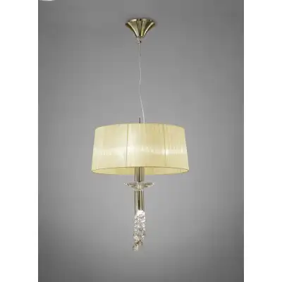 Tiffany Pendant 3+1 Light E27+G9, Antique Brass With Cream Shade And Clear Crystal