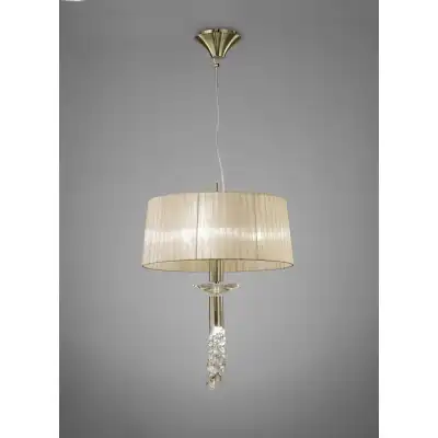 Tiffany Pendant 3+1 Light E27+G9, Antique Brass With Soft Bronze Shade And Clear Crystal