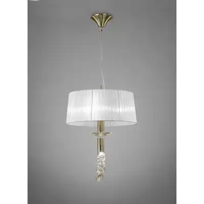 Tiffany Pendant 3+1 Light E27+G9, Antique Brass With White Shade And Clear Crystal