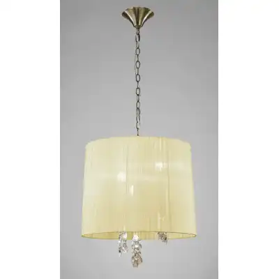 Tiffany Pendant 3+3 Light E14+G9, Antique Brass With Cream Shade And Clear Crystal