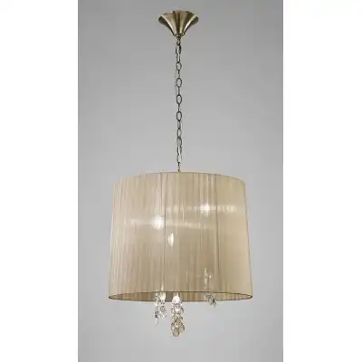 Tiffany Pendant 3+3 Light E14+G9, Antique Brass With Soft Bronze Shade And Clear Crystal