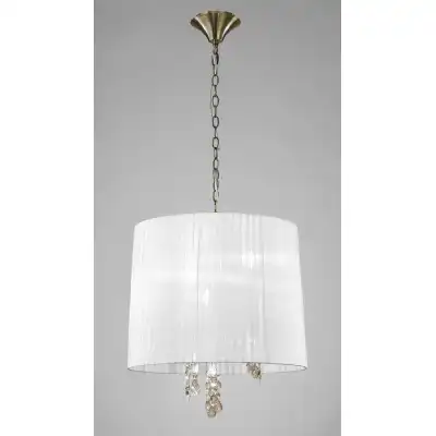 Tiffany Pendant 3+3 Light E14+G9, Antique Brass With White Shade And Clear Crystal