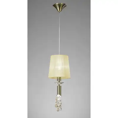 Tiffany Pendant 1+1 Light E27+G9, Antique Brass With Cream Shade And Clear Crystal