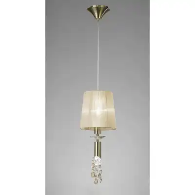 Tiffany Pendant 1+1 Light E27+G9, Antique Brass With Soft Bronze Shade And Clear Crystal