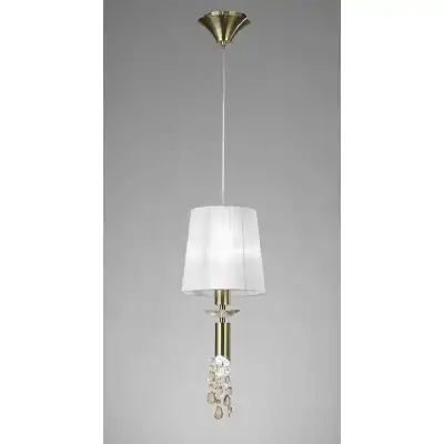Tiffany Pendant 1+1 Light E27+G9, Antique Brass With White Shade And Clear Crystal