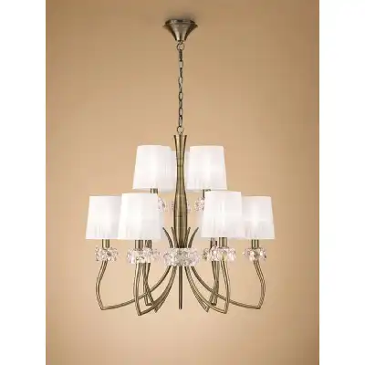Loewe 2 Tier Pendant 6+3 Light E14, Antique Brass With White Shades