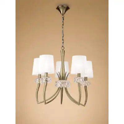 Loewe Pendant 5 Light E14, Antique Brass With White Shades