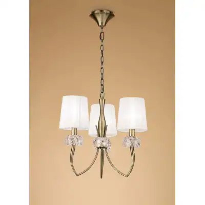 Loewe Pendant 3 Light E14, Antique Brass With White Shades