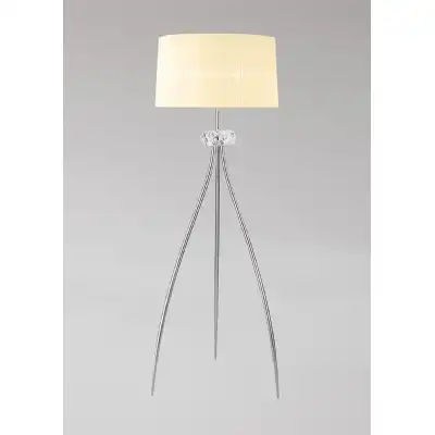 Loewe Floor Lamp 3 Light E27, Polished Chrome With Cream Shade