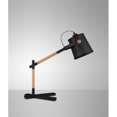 Nordica Table Lamp With Black Shade 1 Light E27, Matt Black Beech With Black Shade