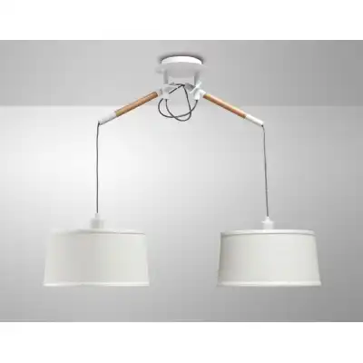 Nordica Linear Pendant With White Shade 2 Light E27, Matt White Beech With Ivory White Shades