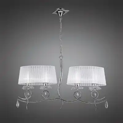Louise Linear Pendant 2 Arm 4 Light E27 With White Oval Shades Polished Chrome Clear Crystal