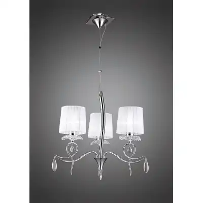 Louise Pendant 3 Light E27 With White Shades Polished Chrome Clear Crystal