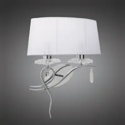Louise Wall Lamp Right 2 Light E27 With White Shade Polished Chrome Clear Crystal