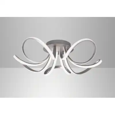 Knot Ceiling 74cm Round 5 Looped Arms 60W LED 3000K, 4800lm, Dimmable Silver Frosted Acrylic Polished Chrome, 3yrs Warranty