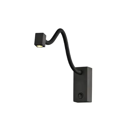 Boavista Switched Wall Lamp Reader 1L 3W LED Square Head Spot, 3000K, 135lm, Round Base Matt Black, 3yrs Warranty