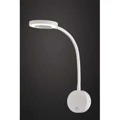 Boavista Switched Wall Lamp Reader 1L 5W LED Ring Head, 3000K, 261lm, Round Base Matt White, 3yrs Warranty