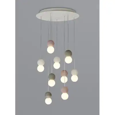 Galaxia Pendant Round, 9 Light E27, White Grey Red Cement, White Base And Cable
