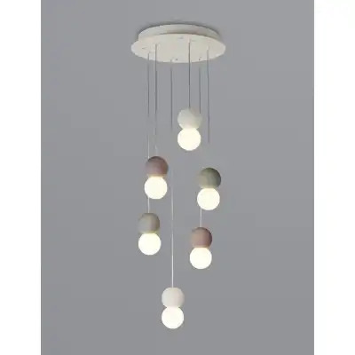 Galaxia Pendant Round, 6 Light E27, White Grey Red Cement, White Base And Cable