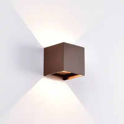 Davos Square Wall Lamp, 2 x 6W LED, 4000K, 1100lm, IP54, Rust Brown, 3yrs Warranty
