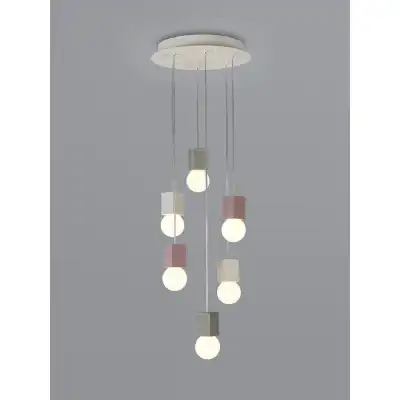 Galaxia Pendant Square, 6 Light E27, White Grey Red Cement, White Base And Cable