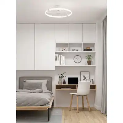 Nepal Mini 55W LED Dimmable Ceiling Light With Built In 30W DC Reversible Fan, White, c w Remote And APP Control, 5200lm