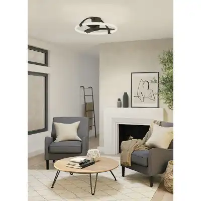 Nepal Mini 55W LED Dimmable Ceiling Light With Built In 30W DC Reversible Fan, Black, c w Remote And APP Control, 5200lm