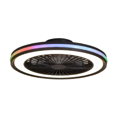 Gamer 60W LED Dimmable White RGB Ceiling Light With Built In 26W DC Reversible Fan, c w Remote Control, 4200lm, Black