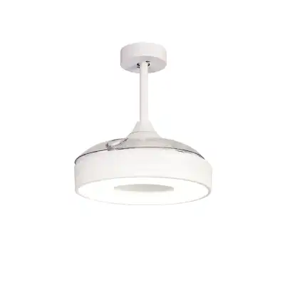 Coin Mini 45W LED Dimmable Ceiling Light With Built In 25W DC Reversible Fan, White, 2500lm, 5yrs Warranty