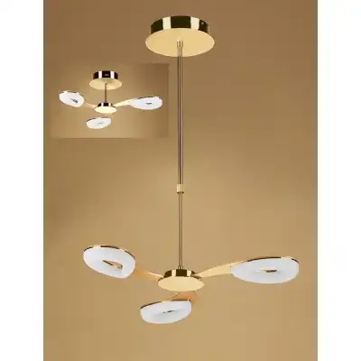 Juno Telescopic Convertible To Semi Flush 3 Light 15W LED 3000K, 1350lm, Satin Gold Frosted Acrylic Gold, 3yrs Warranty