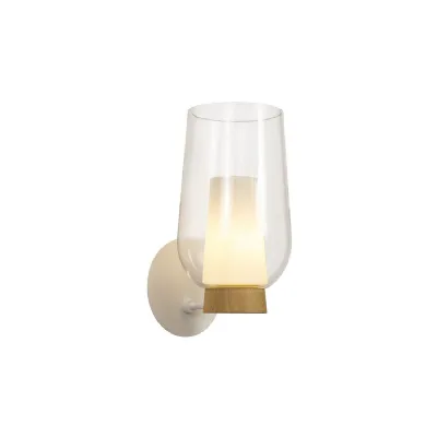 Nora Wall Lamp, 1 Light E27, White Wood Clear Glass With Frosted Inner