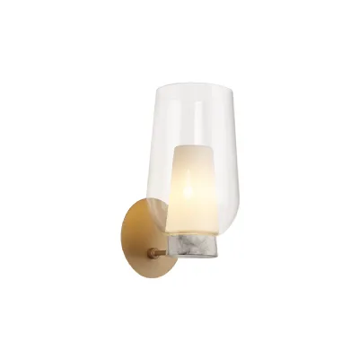 Nora Wall Lamp, 1 Light E27, Gold White Clear Glass With Frosted Inner