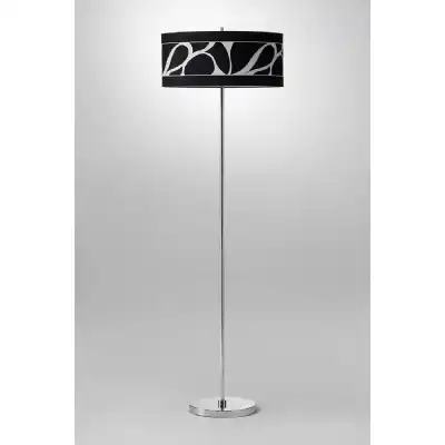 Manhattan Floor Lamp 3 Light L1 SGU10, Polished Chrome Frosted Glass With Black Patterned Shade, CFL Lamps INCLUDED