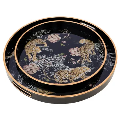 Circular Tray Set With Leopard Design