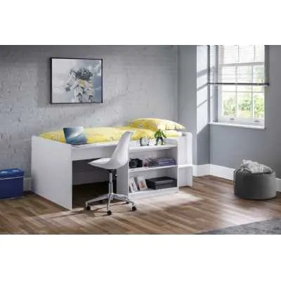 White Painted Midsleeper Single Childs Desk Cabin Bed with Bookcase
