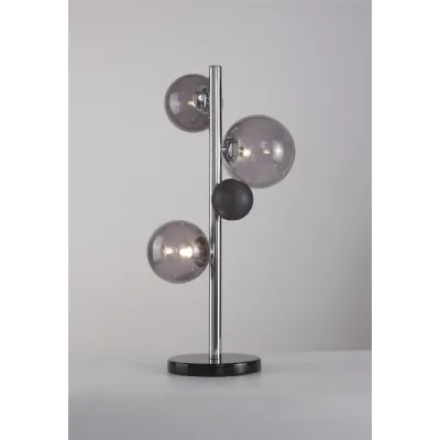 Hook Table Lamp, 3 x G9, Polished Chrome Smoked Glass With Black Marble Base