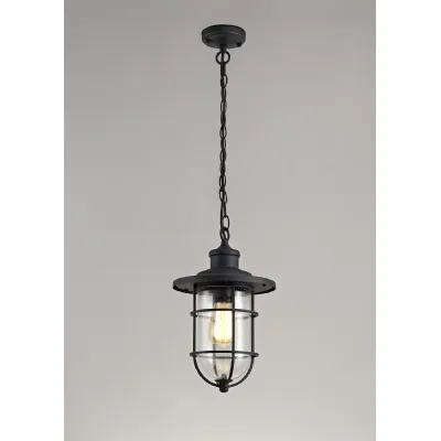 Brixton Pendant, 1 x E27, Black Gold With Seeded Clear Glass, IP54, 2yrs Warranty